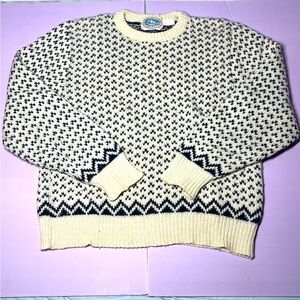 Vtg Environmental Clothing Co Birdseye Knit Sweater Made in USA Black Cream Crew